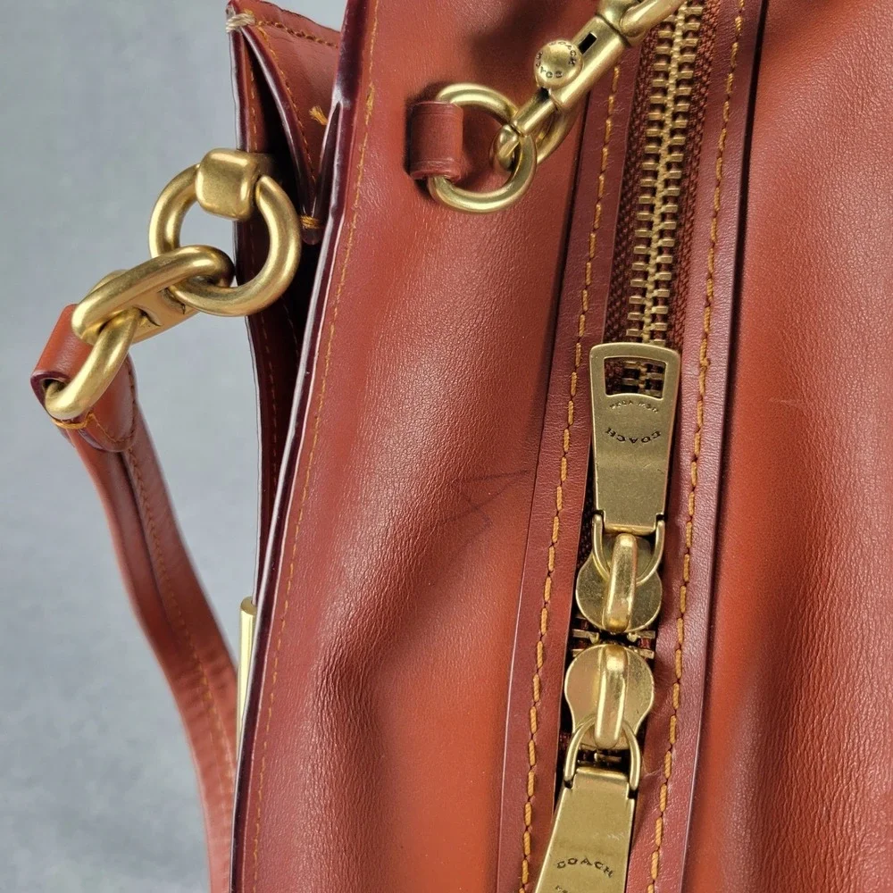 Coach Dreamer 67035 Satchel Signature Canvas Tan Rust Leather Crossbody‎ Bag